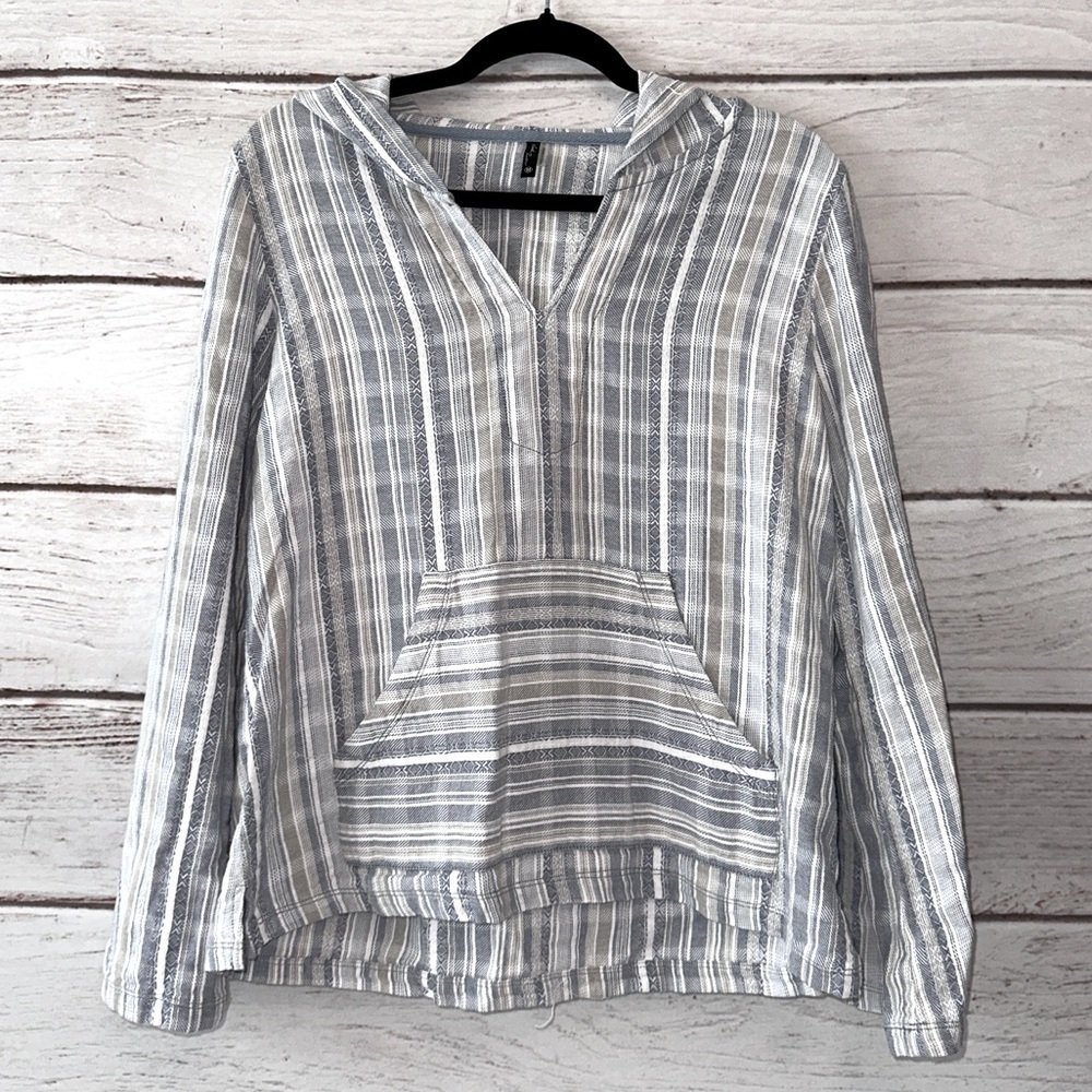 North River Striped Cotton Pullover Hoodie – Size Medium 🌊 Beach Vacation Lounge
